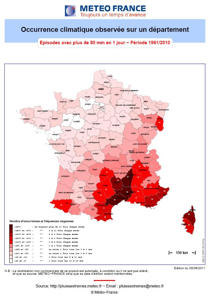 Carte des pluies extrêmes en France